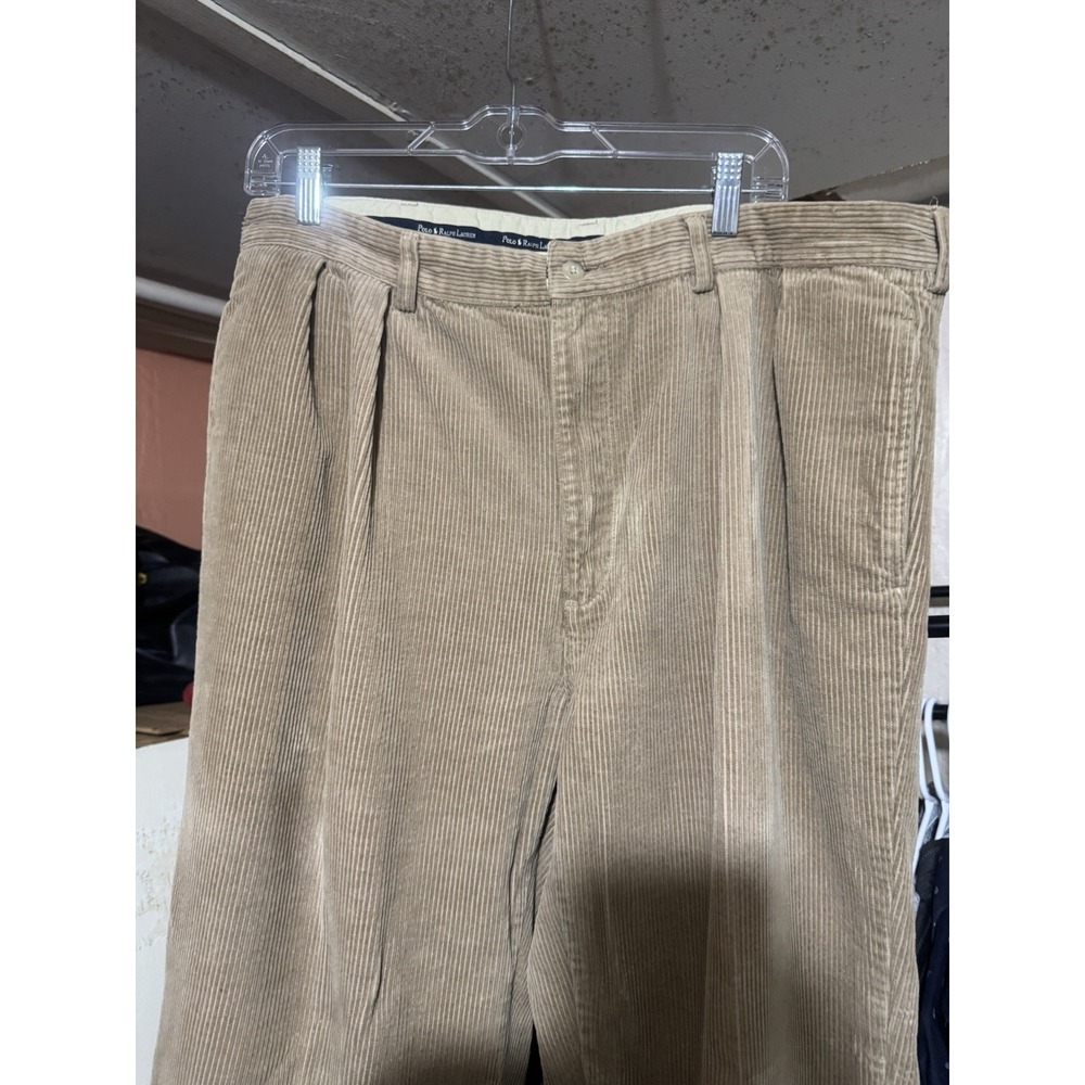 Polo Ralph Lauren Corduroy Pants Mens 38x34 Tan Pleated Polo Cords Classic Fit - Picture 2 of 7